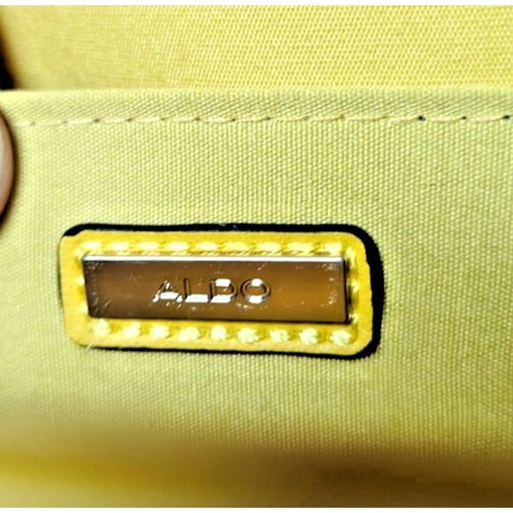 Aldo Clutch Handbag Mustard Yellow with Hand Strap, Magnetic Clip Close - Picture 10 of 16
